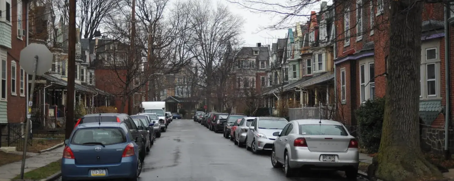 Rowhome street in Southwest Philadelphia