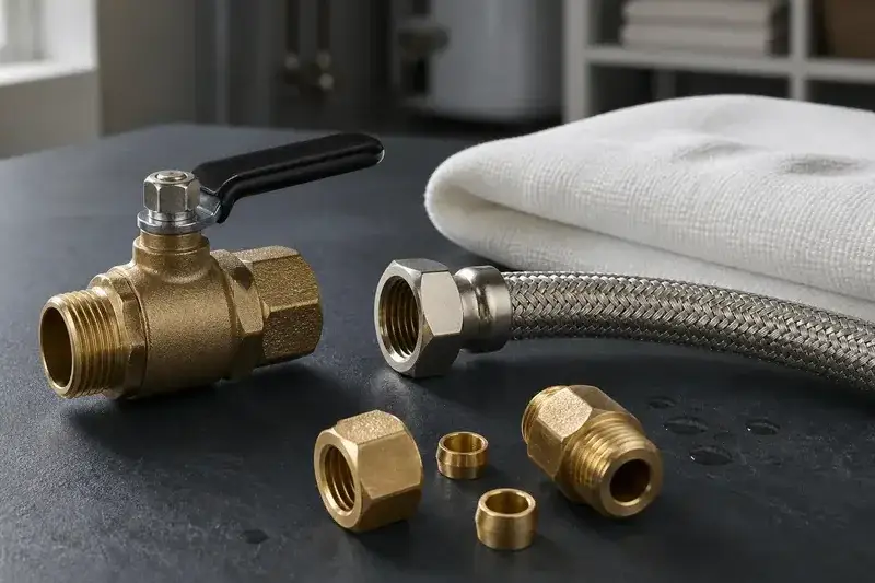 A shutoff valve, supply line, and fittings used for leak repair
