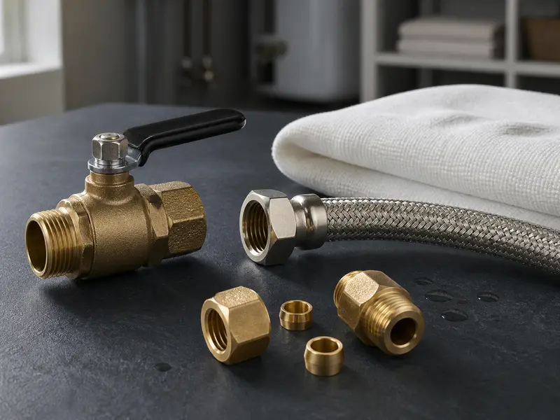 A shutoff valve, supply line, and fittings used for leak repair